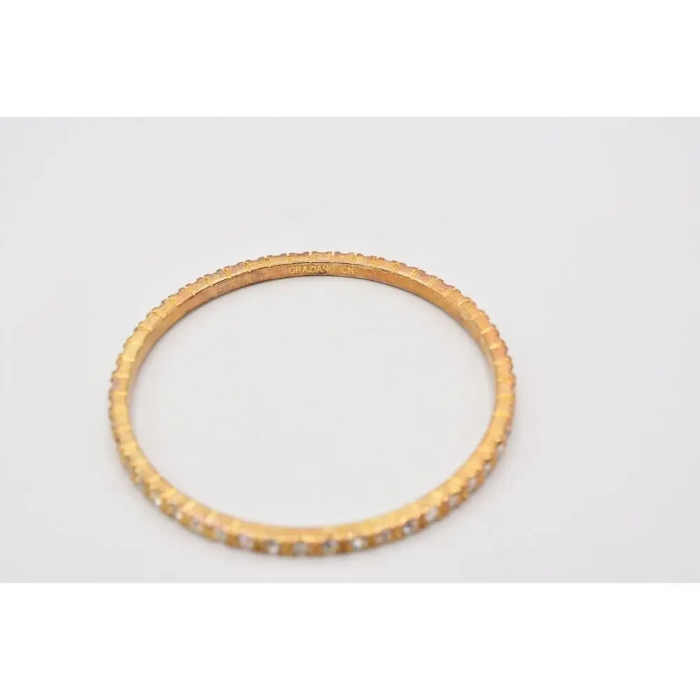Graziano Vintage Bangle Bracelet Rhinestone Crystal Gold Tone Signed 1990s Bin4